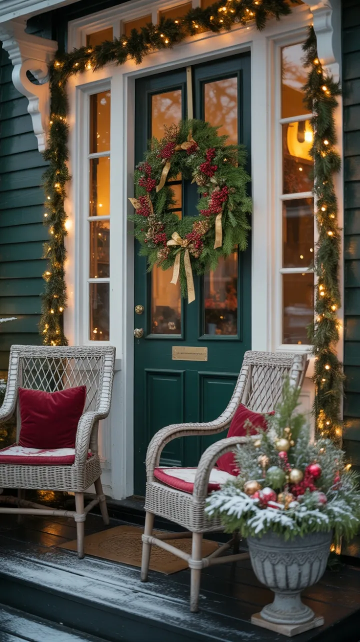 Snow-Kissed Victorian Porch Wrapped in Warm Holiday Light