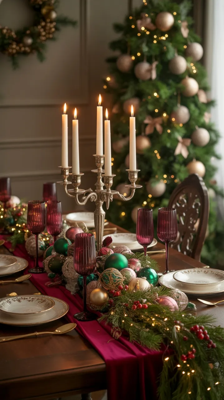 Victorian Yuletide Splendor on Crimson Velvet