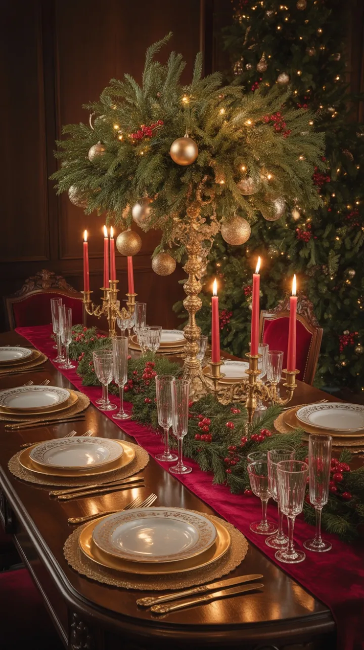 Victorian Yuletide Banquet in Crimson and Gold