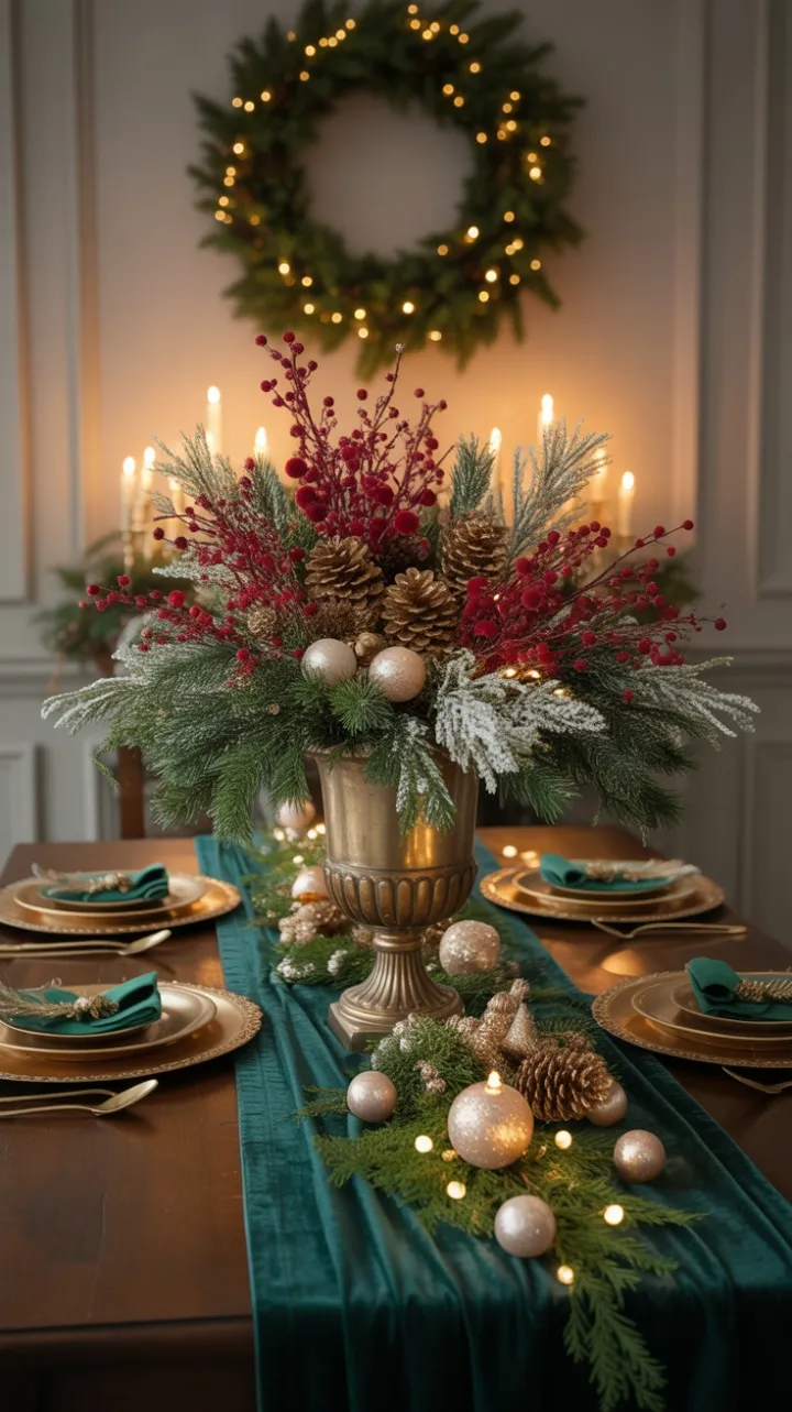 Victorian Velvet Yuletide with Gilded Centerpiece and Candlelit Splendor