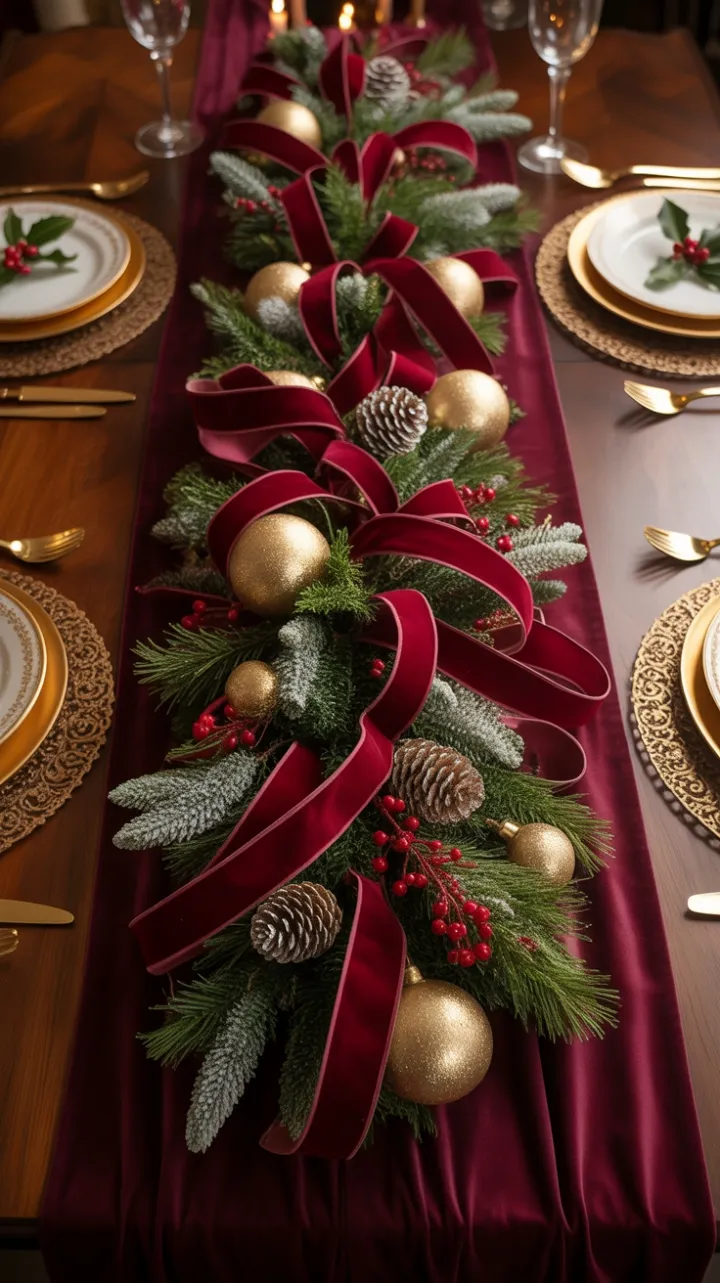 Victorian Christmas Table Dressed in Crimson Velvet and Candlelight