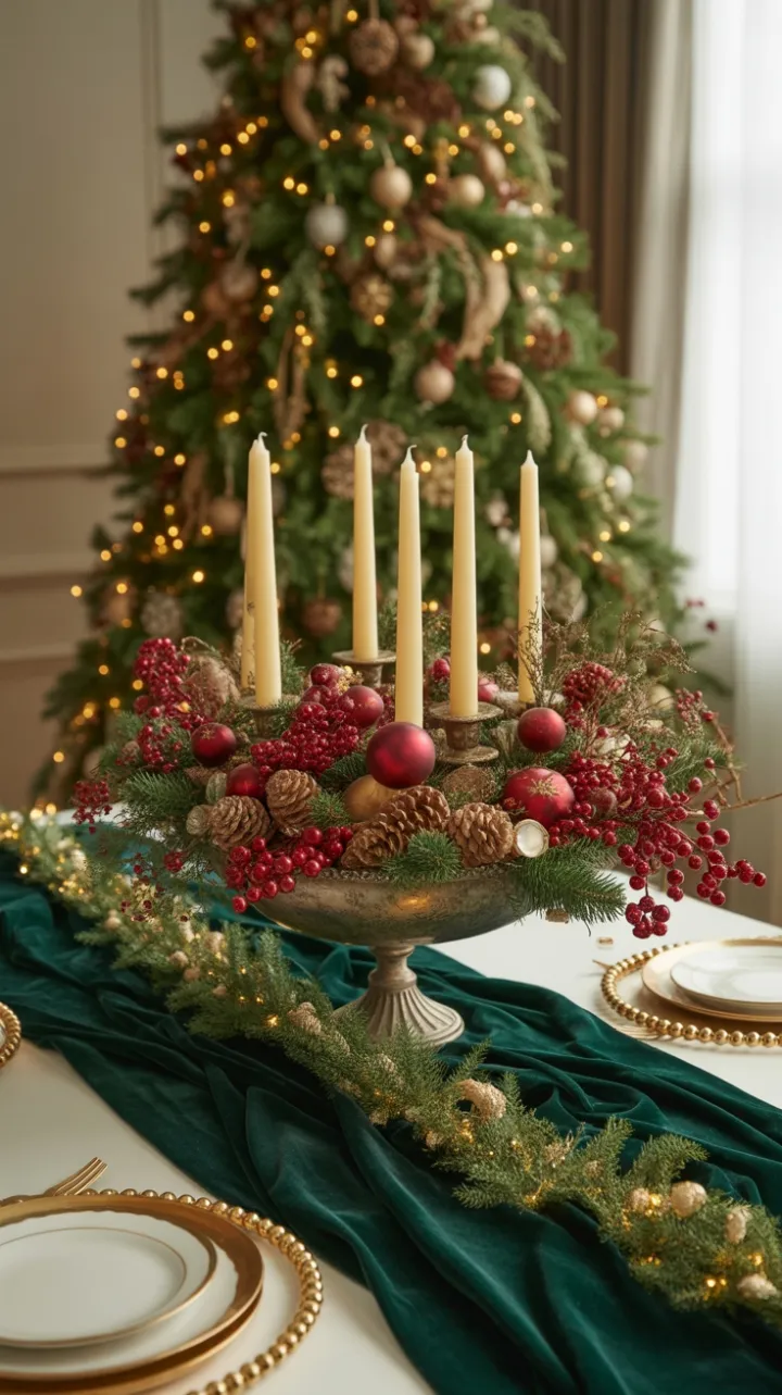Gilded Victorian Christmas Table of Velvet, Berries, and Candlelit Splendor