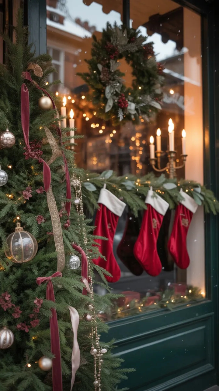 Victorian Holiday Window of Velvet Ribbons, Antique Glass, and Amber Light