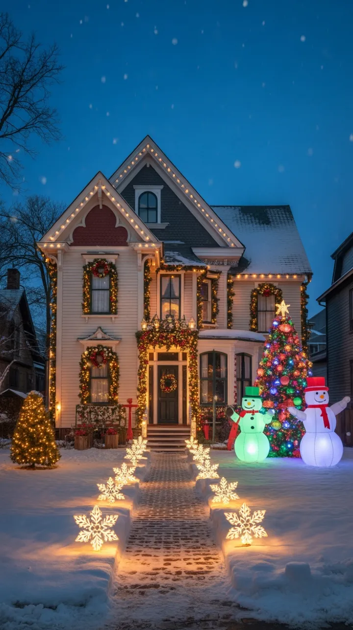 Victorian Holiday Splendor Under a Starlit Snowfall