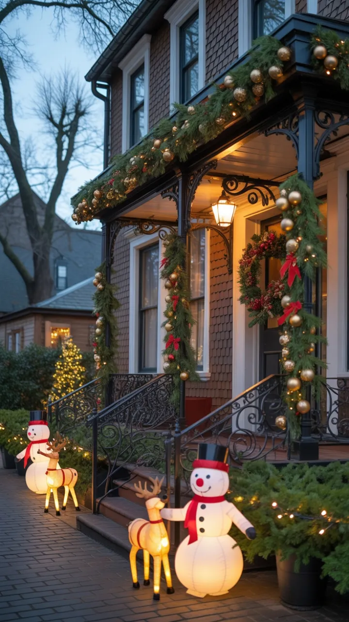 Victorian Home Draped in Garland and Christmas Glow