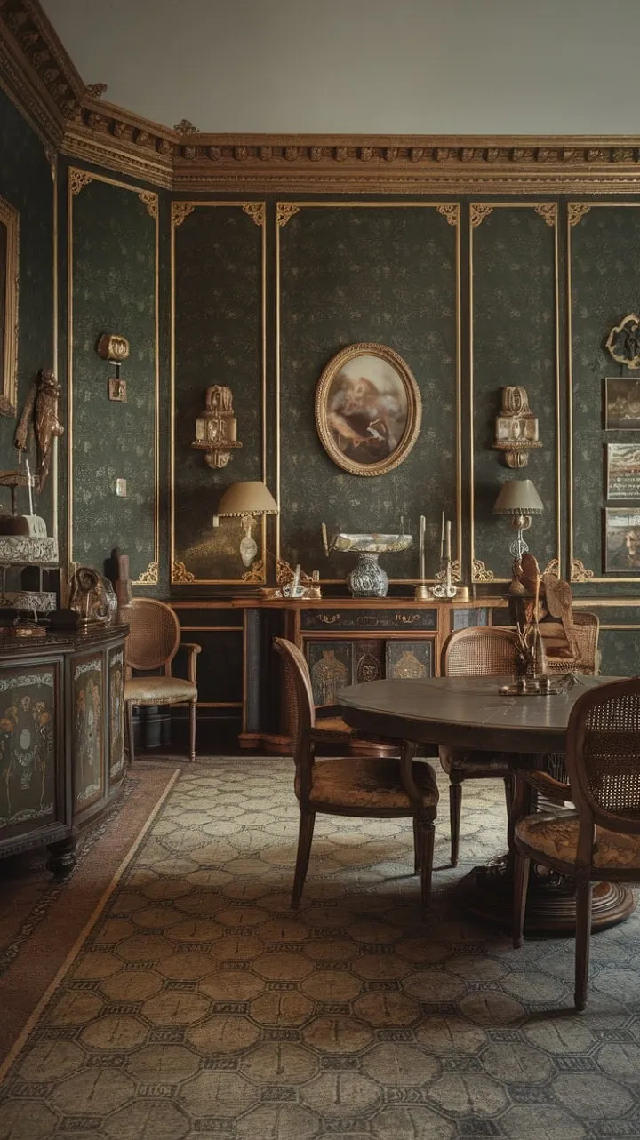 In this captivating Victorian dining room, the harmonious blend of laughter and history weaves an unforgettable tapestry of refined elegance.