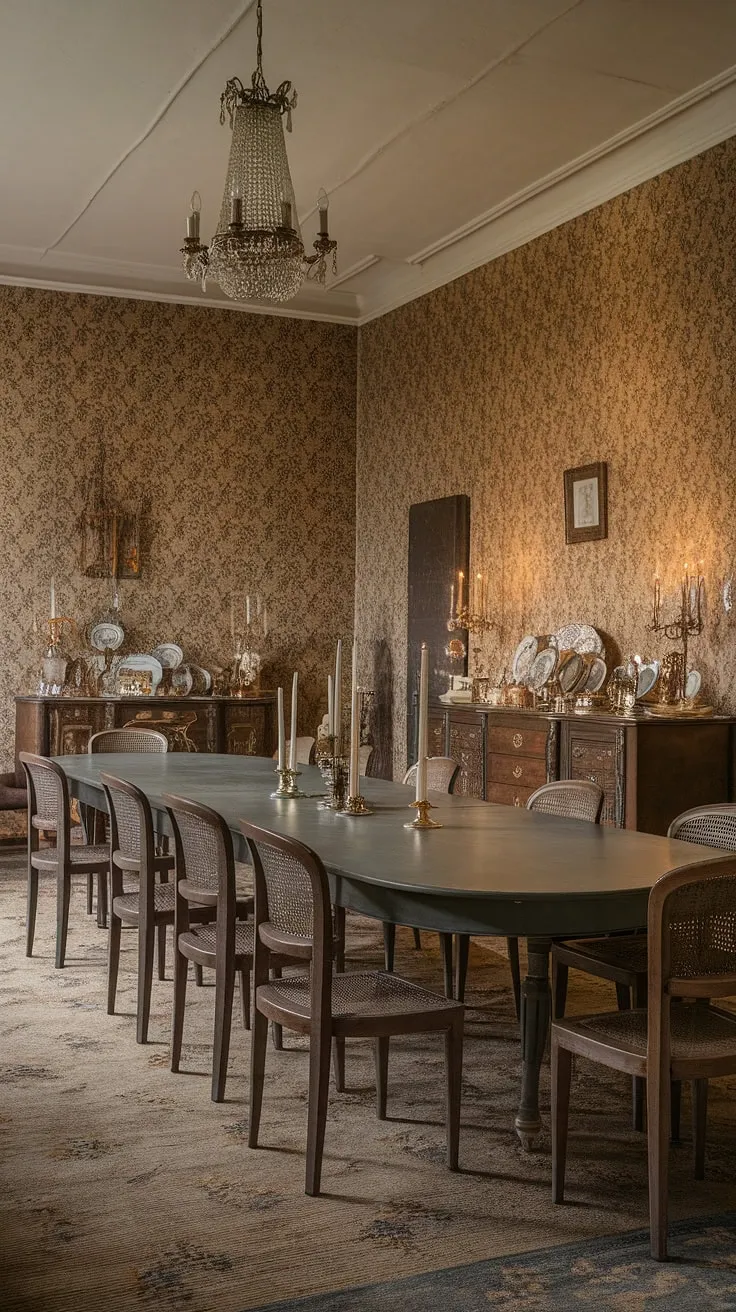 Elegant Victorian dining room décor evokes a bygone era of refined gatherings