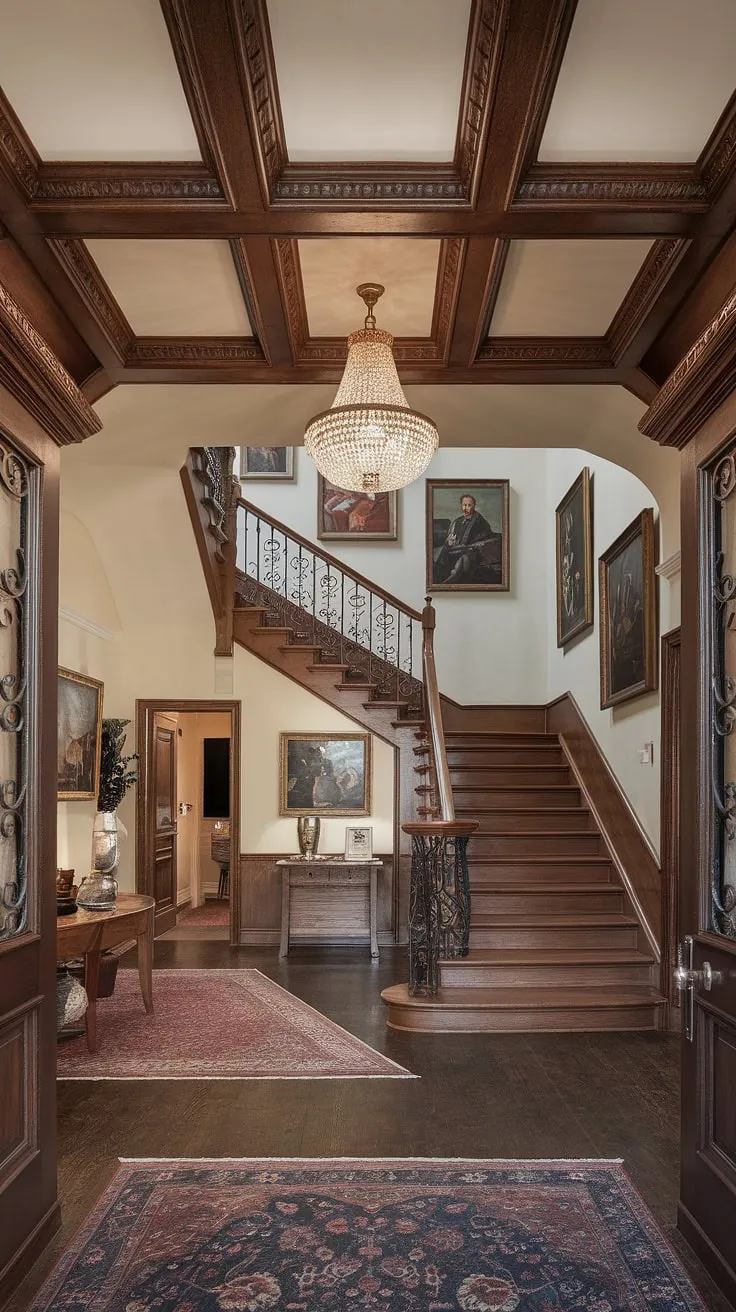 A breathtaking Victorian masterpiece. The grandeur of this entryway, from the ornate chandelier to the meticulously crafted staircase, is simply awe-inspiring. A perfect blend of architectural artistry and refined living, it speaks volumes about the era's dedication to craftsmanship and beauty. A home filled with stories waiting to be discovered.