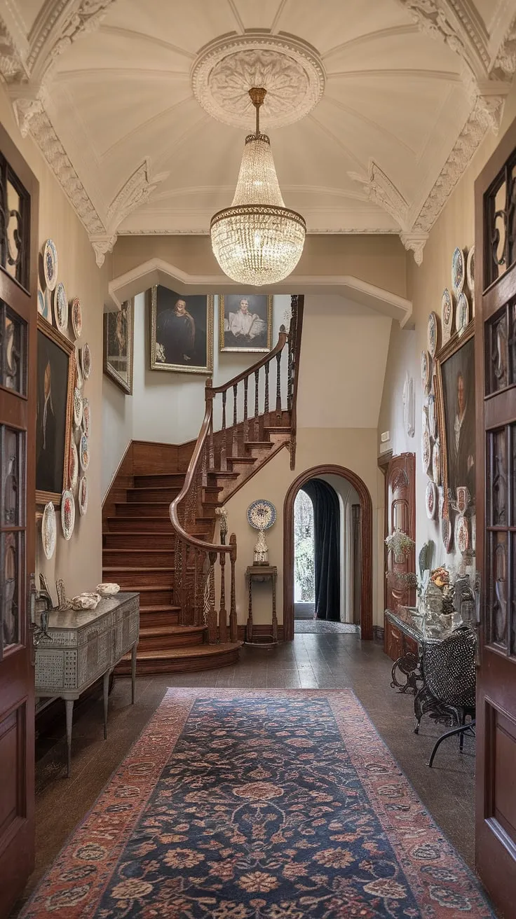 Step into a world of timeless elegance. The grandeur of this Victorian hallway, with its intricate carvings, ornate plasterwork, and shimmering chandelier, is truly breathtaking. A testament to a bygone era, it whispers stories of lavish gatherings and cherished memories. A captivating scene, a perfect blend of history and artistry, a dream home realized.