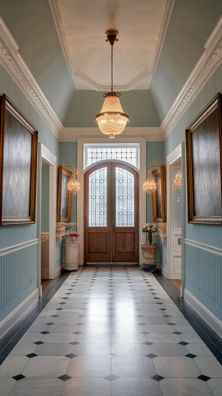 Step into a world of timeless elegance. The grandeur of this Victorian entrance hall, with its high ceilings, intricate marble flooring, and captivating artwork, is truly breathtaking. A testament to a bygone era, it whispers tales of lavish gatherings and cherished memories. A perfect blend of history and style.