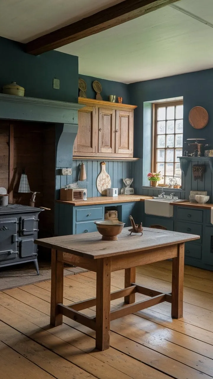 In an 1860s farmhouse kitchen, the echoes of laughter and love blend seamlessly with the rhythmic bustle of daily life around a sturdy wooden table.