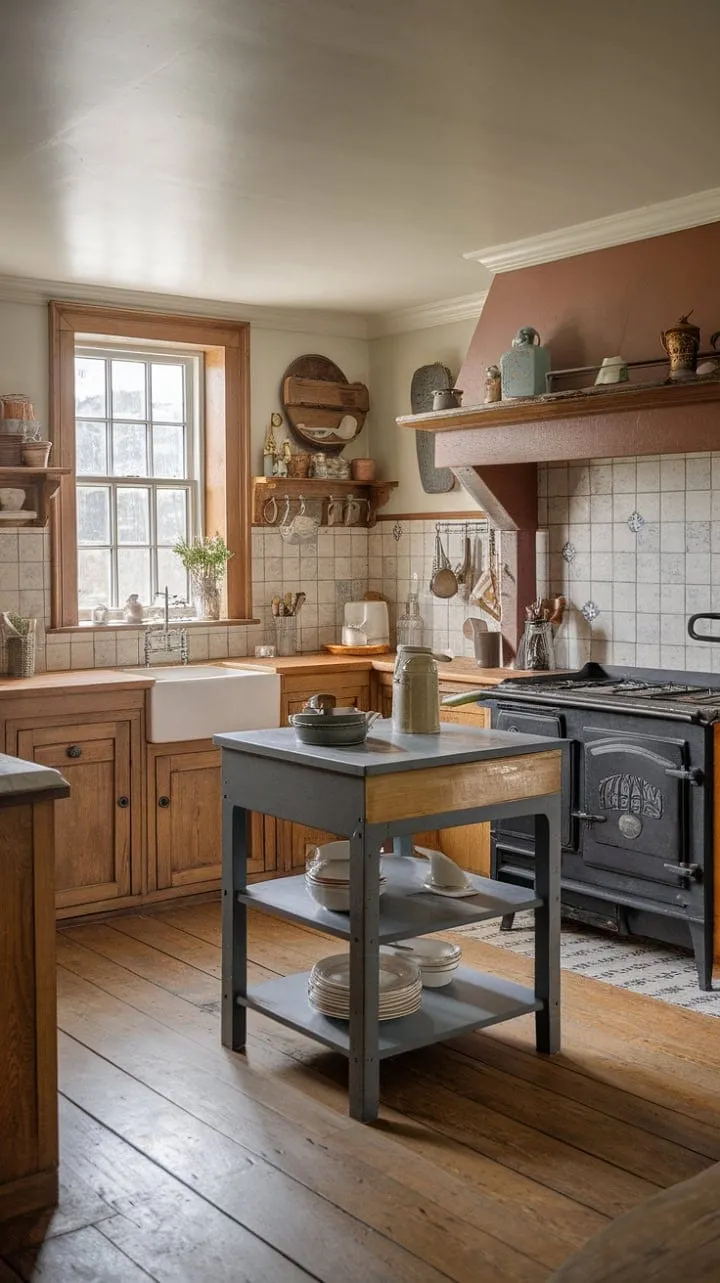 Sunlit and steeped in nostalgia, this Victorian farmhouse kitchen, with its cast iron stoves, whispers stories of generations gone by.