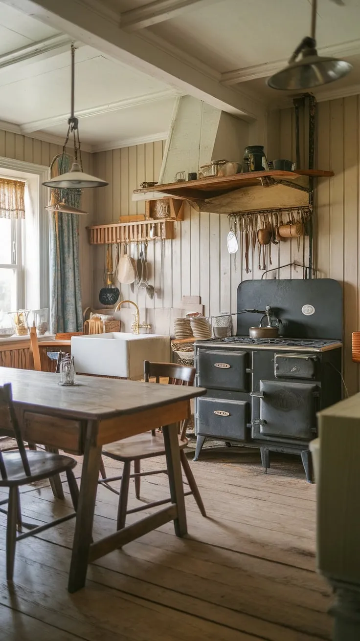 Step back in time to a 1910s farmhouse kitchen, where vintage charm meets early 20th-century design