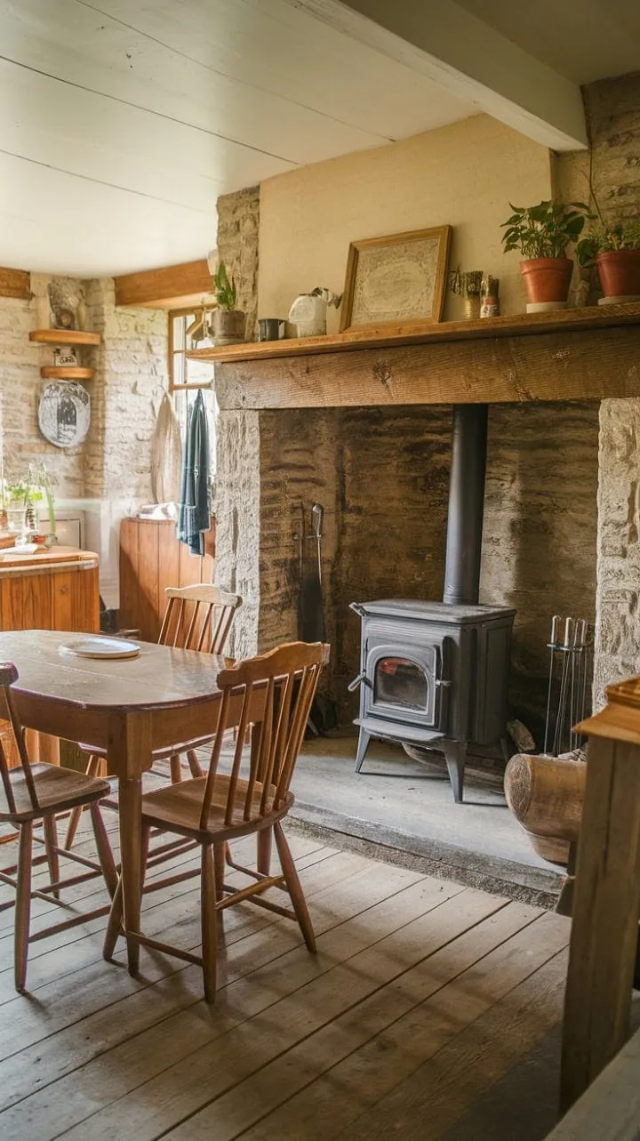 Sunlit and inviting, this cozy Victorian kitchen radiates rustic charm, reminiscent of the heartwarming essence of home-cooked meals.