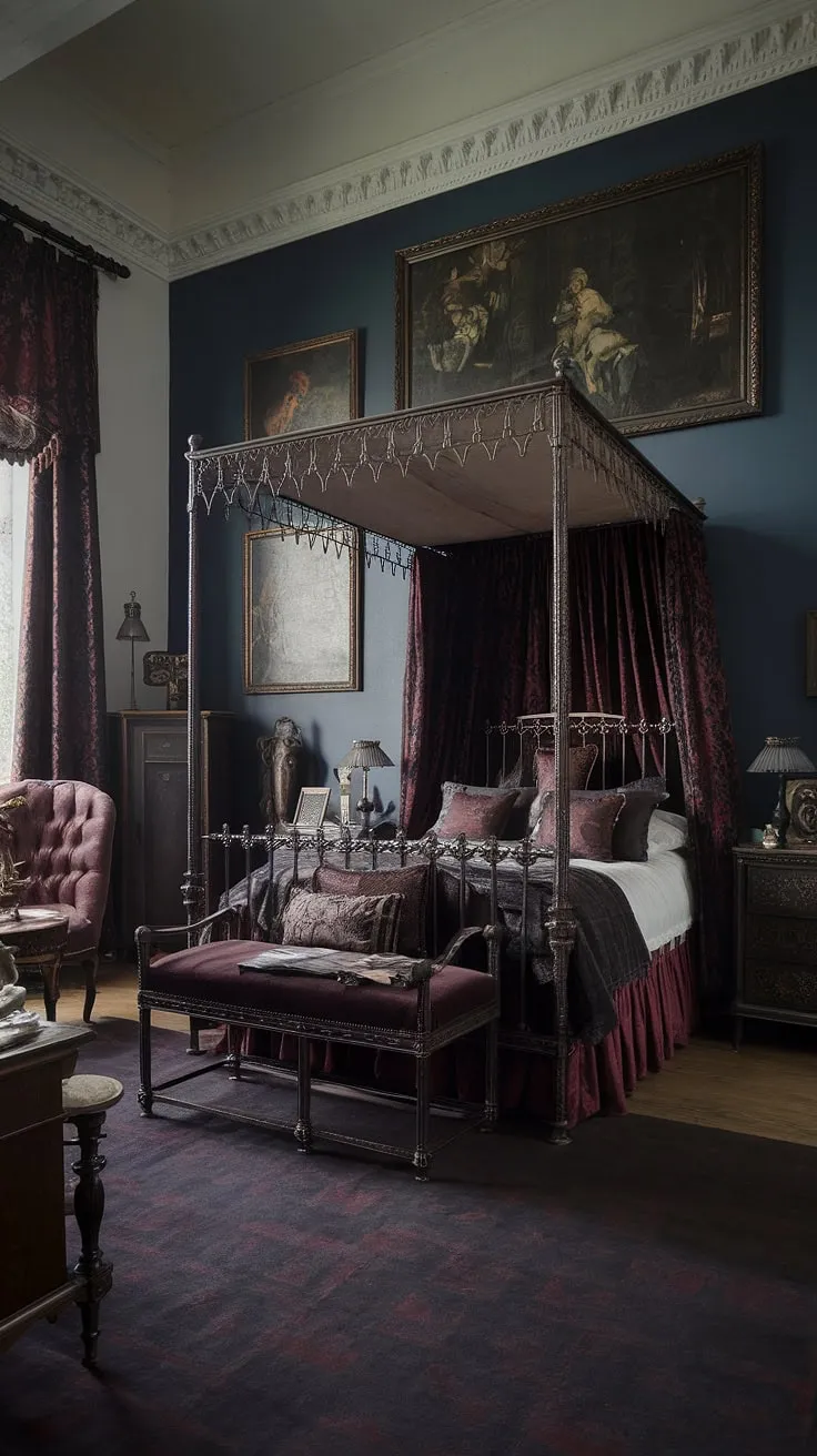 Lost in the velvet embrace of a Victorian gothic dream, where dark academia whispers secrets from gilded frames and the shadows dance on a crimson rug. A sanctuary of antique charm, a haven for the soul, a testament to enduring beauty. A place where time stands still.