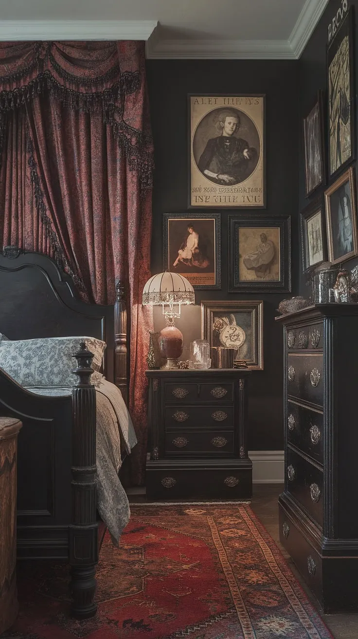 Lost in the shadows of a Victorian dream, where dark academia meets cottagecore charm. Antique treasures and a touch of gothic romance fill this sanctuary, a haven for quiet contemplation and whispered secrets. The air hums with the stories held within each aged frame and worn piece of furniture. A perfect blend of darkness and delicate beauty.