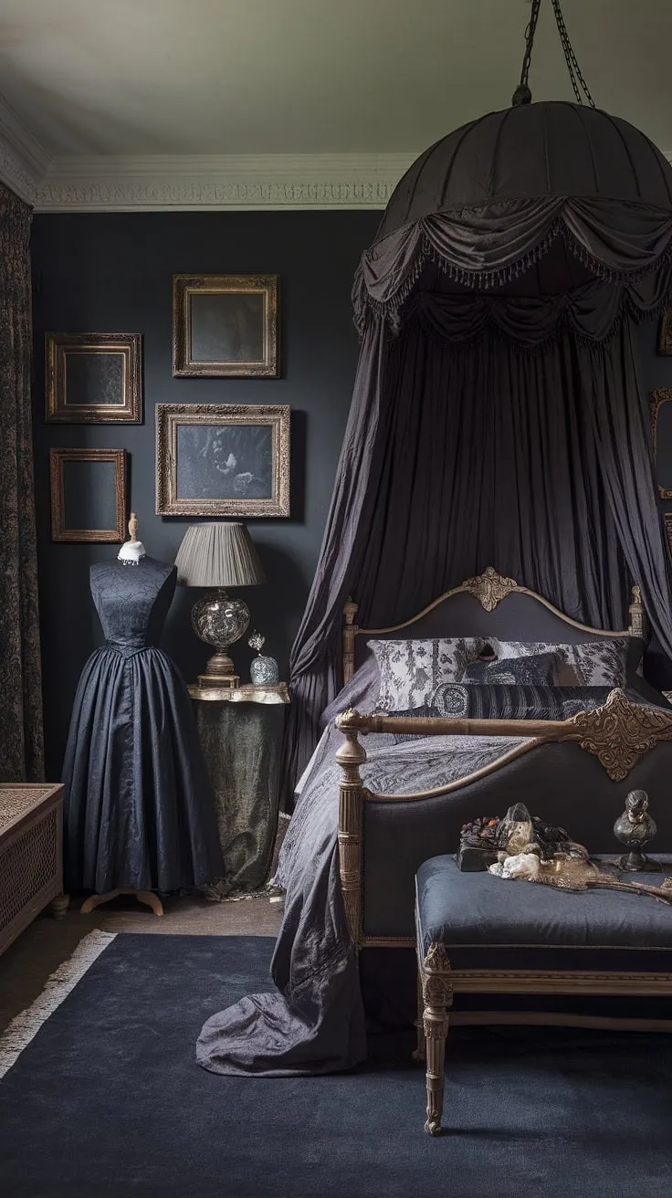 Lost in the velvet shadows of a Victorian dream, where antique frames whisper forgotten stories and the air hangs heavy with the scent of dark romance. A haven of brooding beauty, this room is a testament to the enduring allure of gothic elegance. A sanctuary for the soul, a refuge from the mundane.