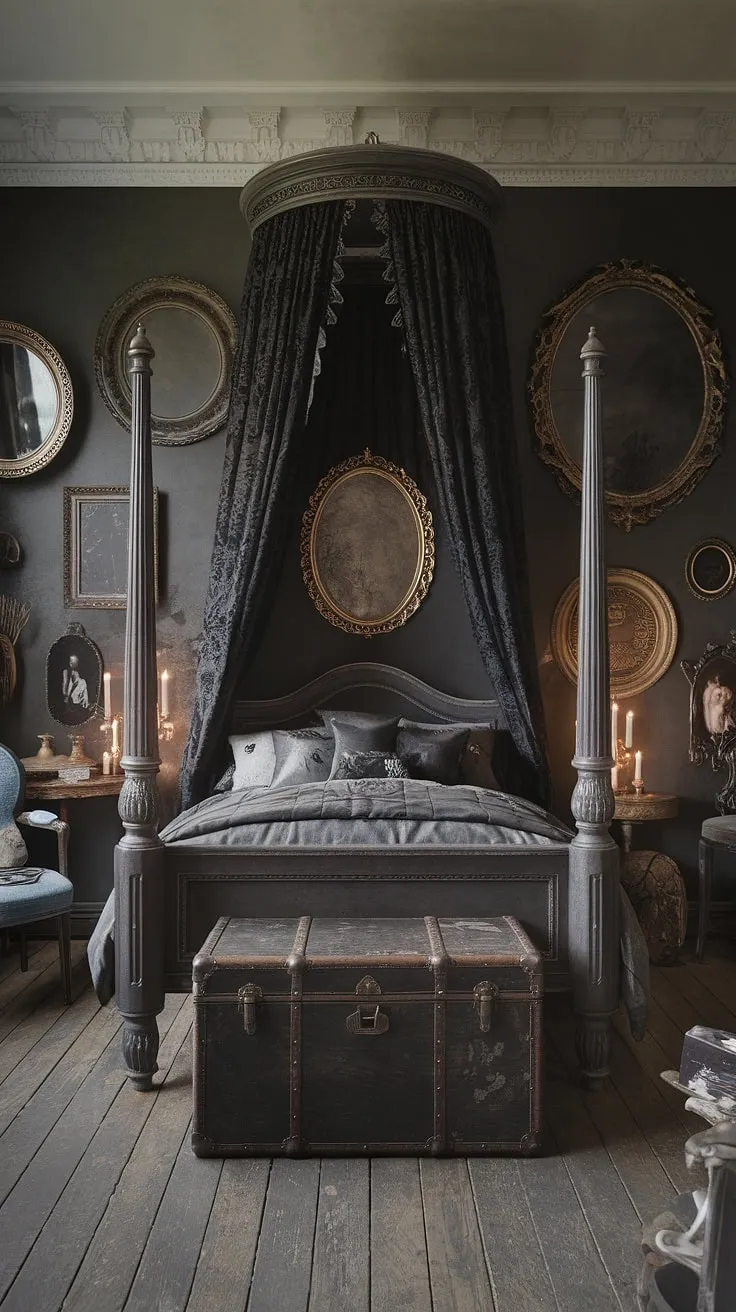 This room breathes history. Each antique frame, each shadowed corner, tells a story. A testament to a bygone era, where gothic romance and scholarly pursuits intertwine in a space both mysterious and alluring. A place where imagination reigns supreme.