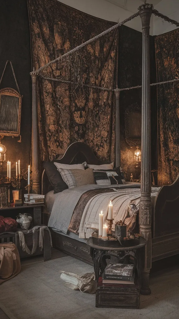 Lost in the shadows of a Victorian dream, where dark academia whispers secrets from aged books and flickering candlelight dances on antique wood. A haven of gothic romance, woven with rustic charm and the comforting weight of history. A sanctuary built for quiet contemplation and the pursuit of knowledge.
