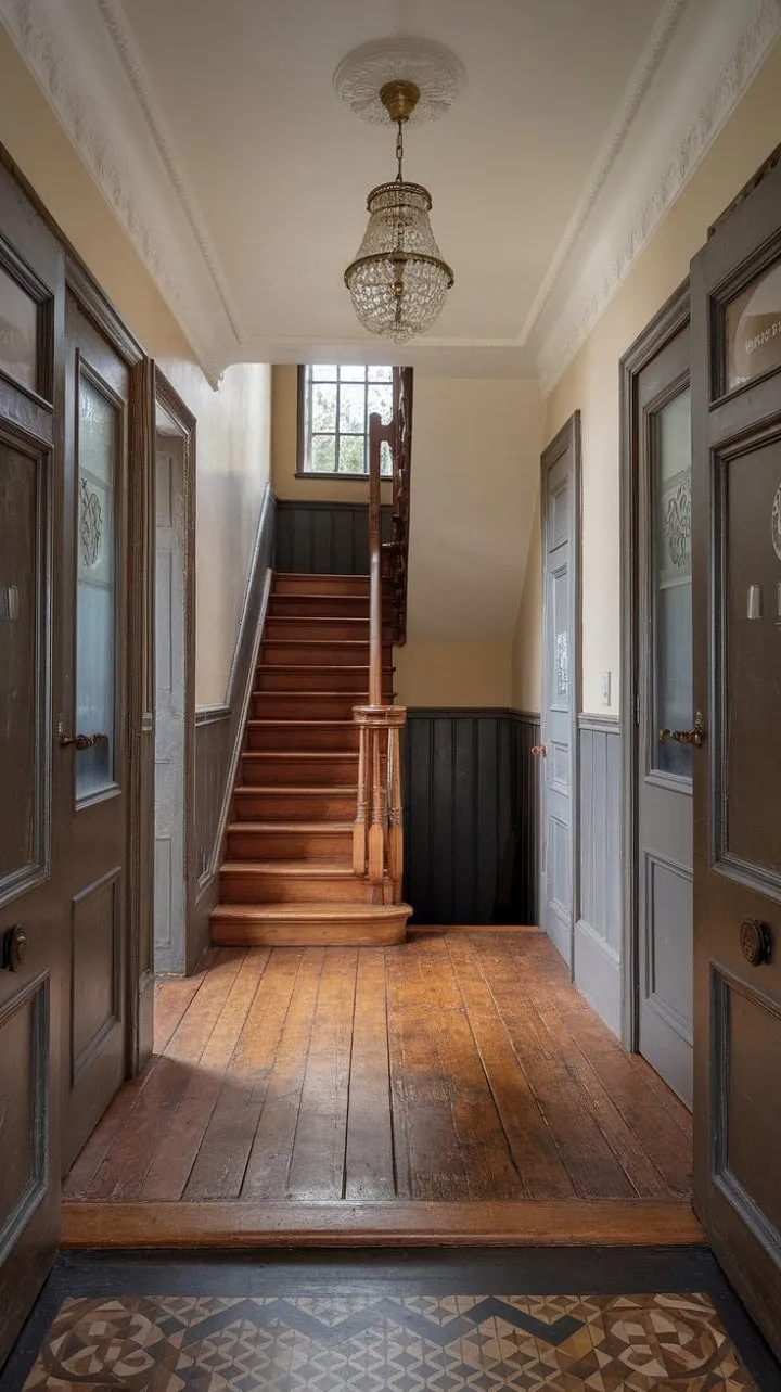 The Victorian hallway, with its intricate moldings and gleaming wooden floors, whispers the timeless tales of generations past.