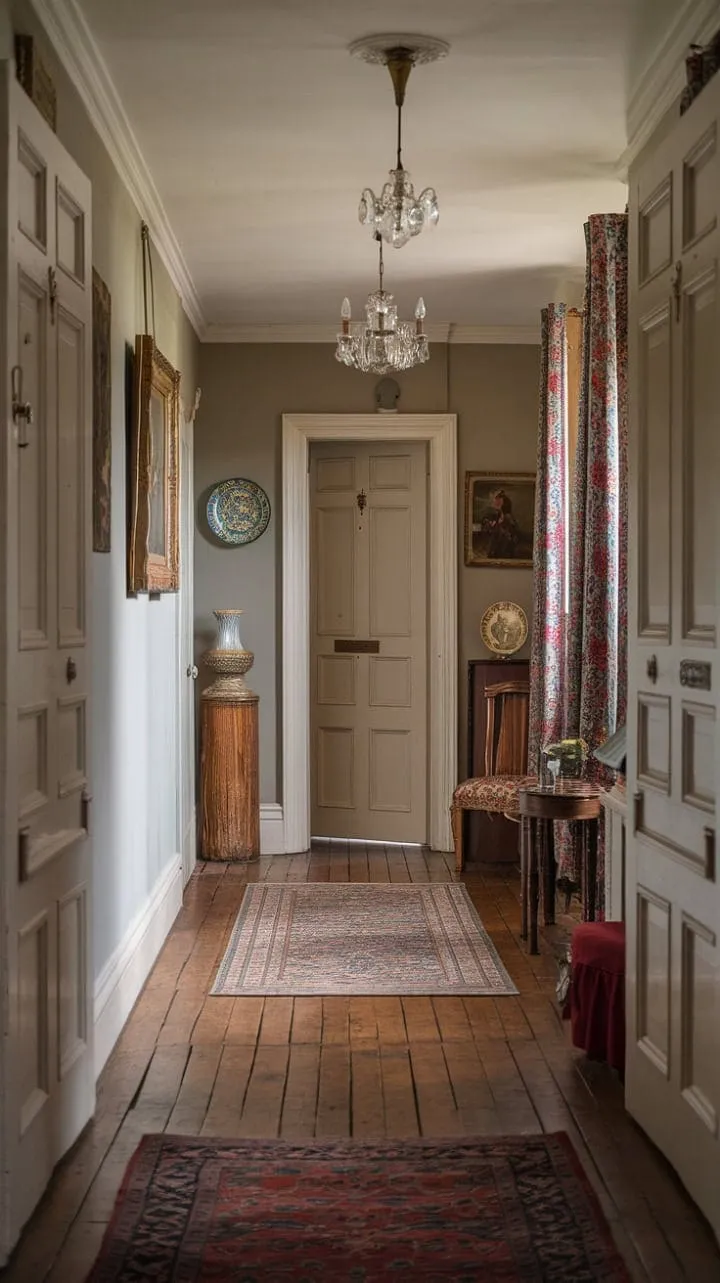 Sunlight weaves through stained glass, illuminating a Victorian hallway that whispers tales of timeless elegance and rich history.