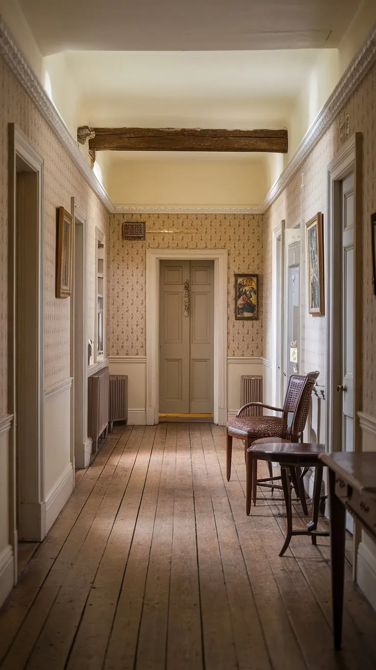 A stately Victorian hallway showcases traditional design and high ceilings