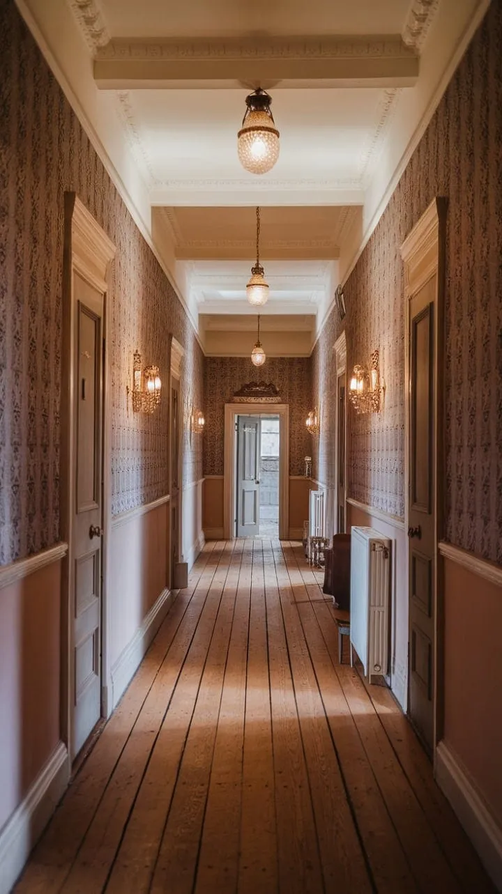Sunlight waltzes through stained glass, illuminating the exquisite artistry of a historic Victorian hallway.