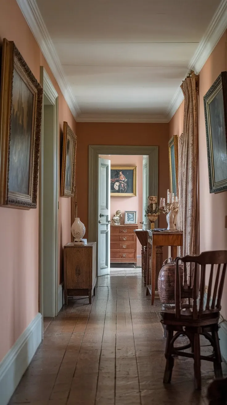 A grand Victorian hallway, adorned with paintings and period details, evokes the splendor of a country estate.