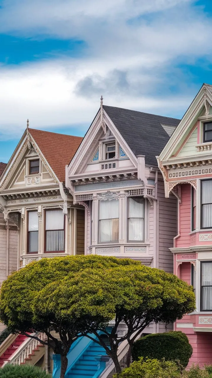 The Painted Ladies are a stunning showcase of Victorian elegance, their vibrant hues and intricate designs crafting a charming postcard of historical artistry.