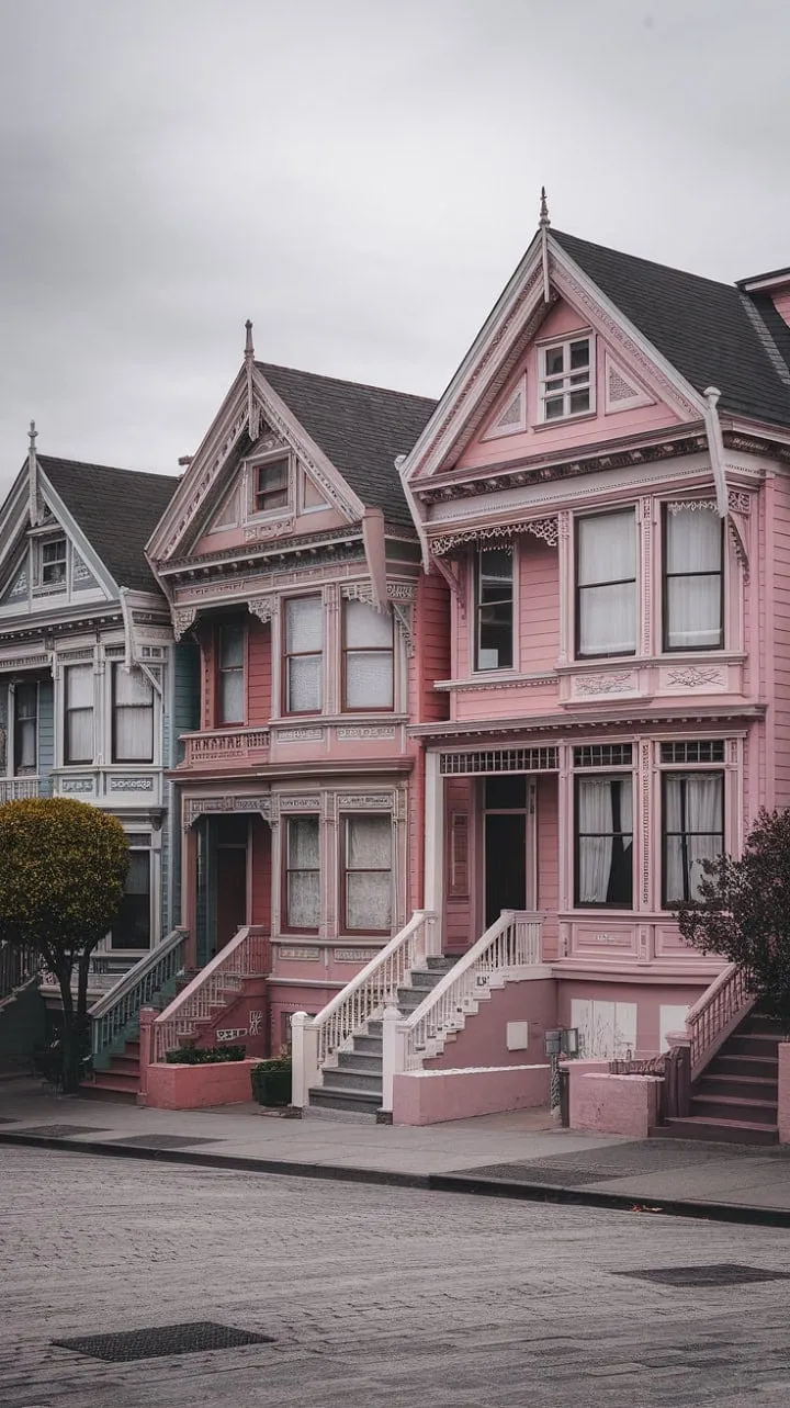 The Painted Ladies enchant with their Victorian charm and pastel hues, serving as a vibrant window into a nostalgic architectural past.