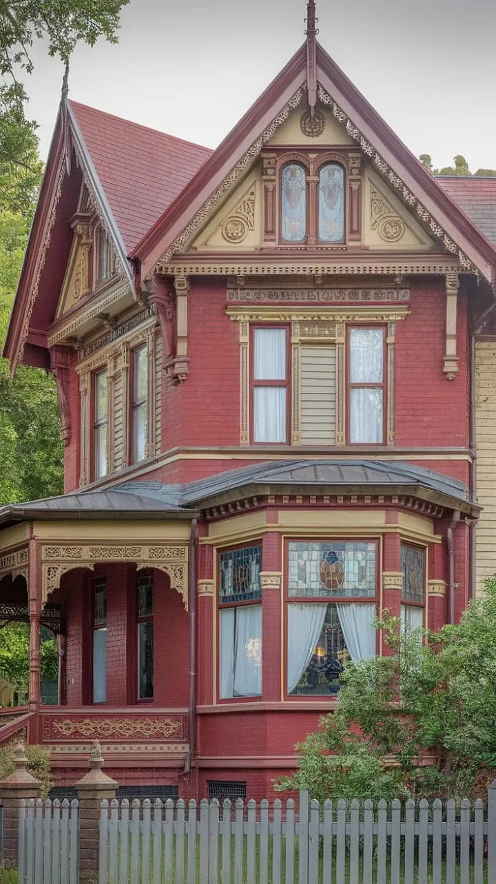 This Victorian masterpiece, a vibrant testament to craftsmanship and history, is beautifully nestled among lush greenery.