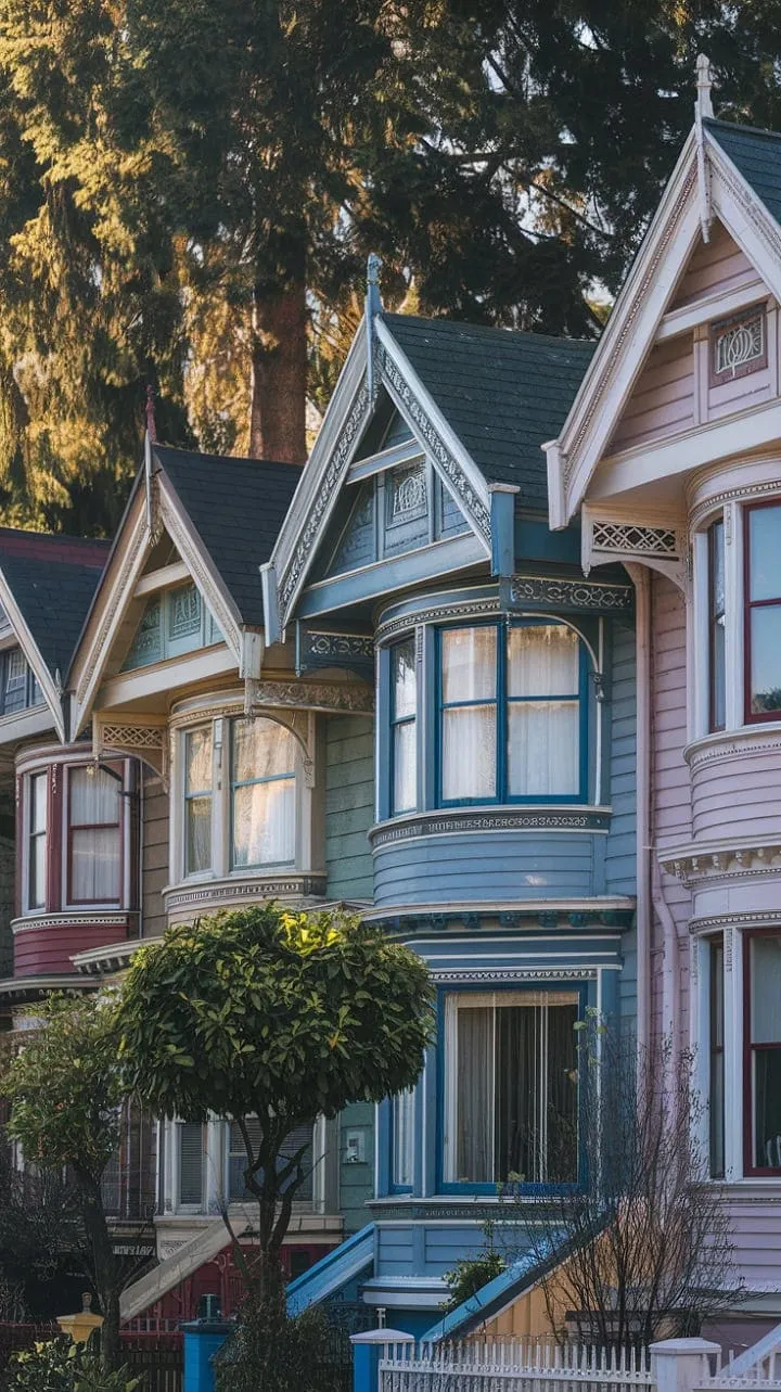 Nestled in lush greenery, these vibrant Victorian houses are stunning relics that celebrate the exquisite artistry of a bygone era.