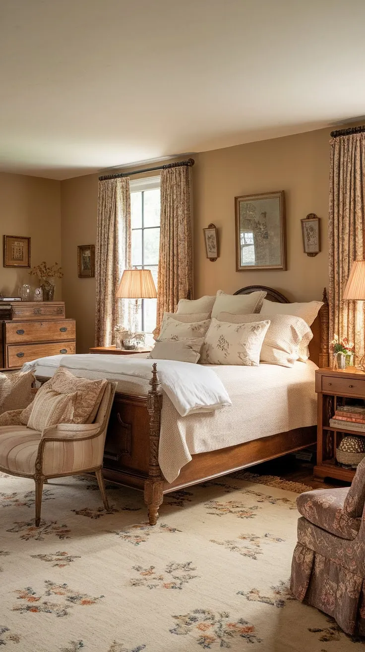 Step into a world of gentle dreams in this Victorian-inspired haven. The warm, beige walls, wooden furniture, and soft textiles create a sanctuary of peace, where rustic charm meets modern comfort. A perfect blend of cottagecore aesthetics and timeless elegance.