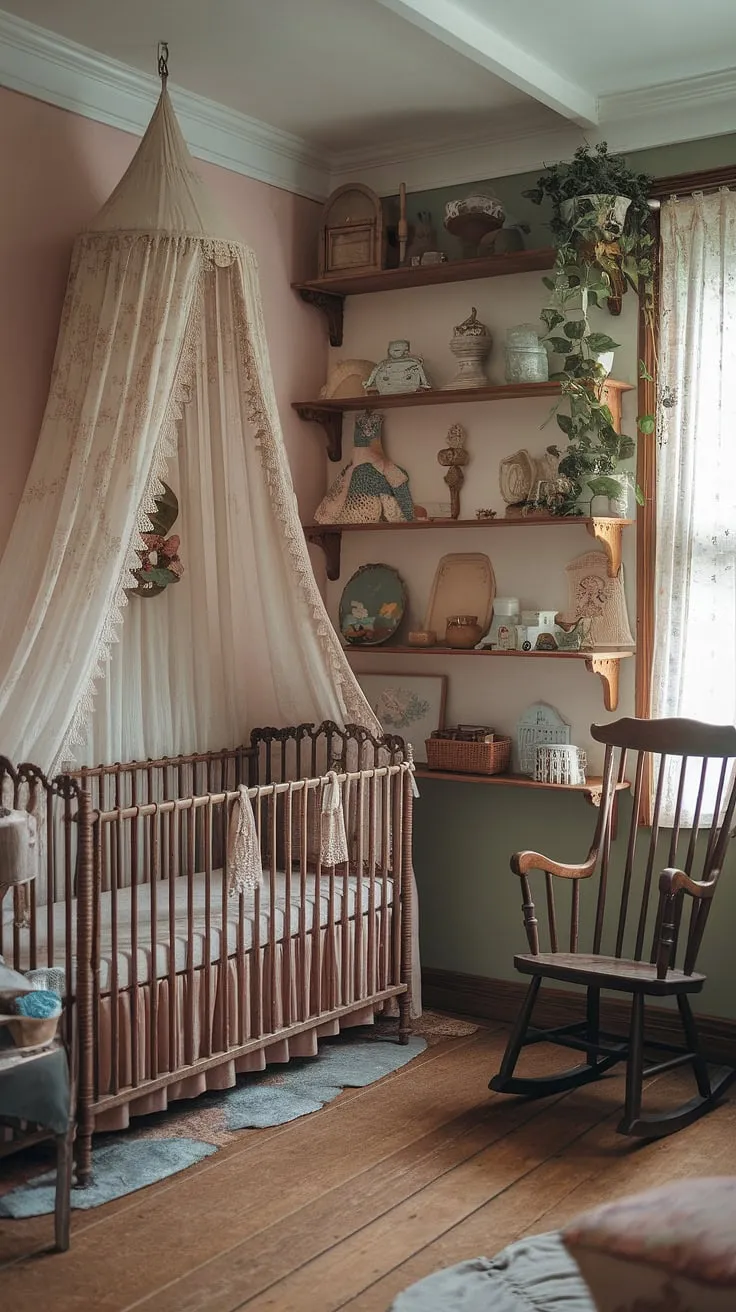 Step into a world of whispered lullabies and gentle dreams in this Victorian-inspired nursery. The soft pastel walls, vintage crib draped in delicate lace, and charming collection of antique toys create a haven of cottagecore tranquility, a space where childhood fantasies unfold. A perfect blend of old-world charm and modern comfort, this room is a testament to the enduring beauty of simpler times.