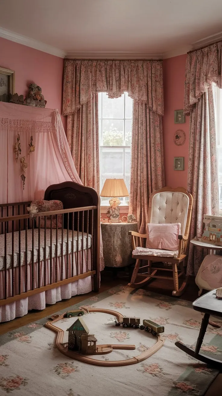 Step into a world of whispered lullabies and enchanting dreams in this Victorian-era nursery. The delicate floral patterns, handcrafted wooden toys, and soft glow of the vintage lamp create a haven of whimsical charm, a perfect space for childhood adventures to unfold. A truly magical place where imagination takes flight.