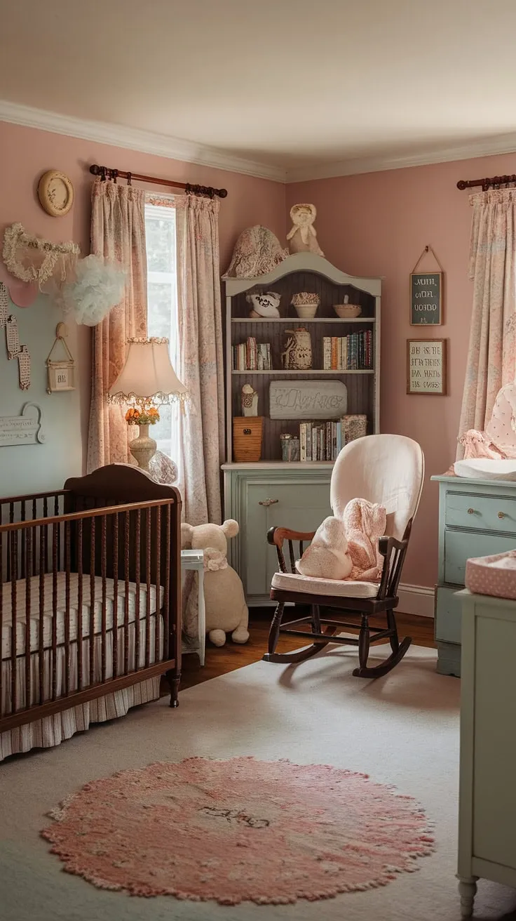 This Victorian-inspired nursery is a dream come true. A perfect blend of antique charm and cottagecore aesthetics, it's filled with the comforting warmth of a bygone era. Every detail, from the delicate banner to the plush stuffed animals, contributes to the room's magical ambiance. A place where dreams are born and cherished.