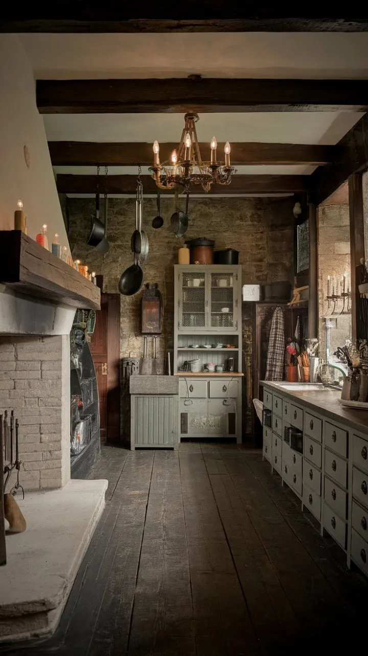 In a Tudor-style kitchen, the air is thick with the rich aromas of bubbling stews and freshly baked bread, weaving together the culinary stories of generations past.