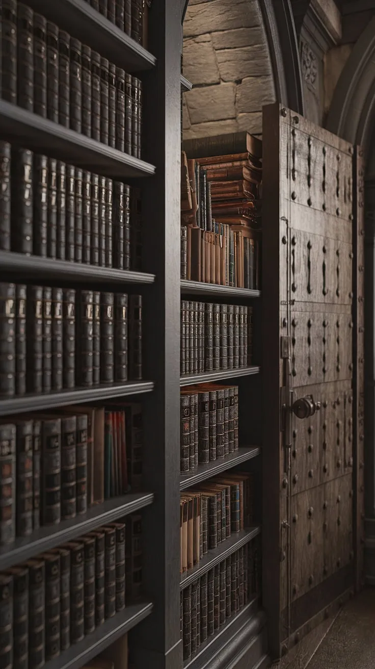 The heavy oak door creaks open, revealing a sanctuary of dark academia. Rows upon rows of leather-bound volumes stand sentinel, their spines whispering tales of forgotten heroes and bygone eras. A single shaft of light illuminates the dust motes dancing in the air, highlighting the intricate detail of each aged tome. A place of quiet contemplation, a treasure trove of forgotten knowledge, a refuge from the clamor of the modern world. A perfect hideaway.