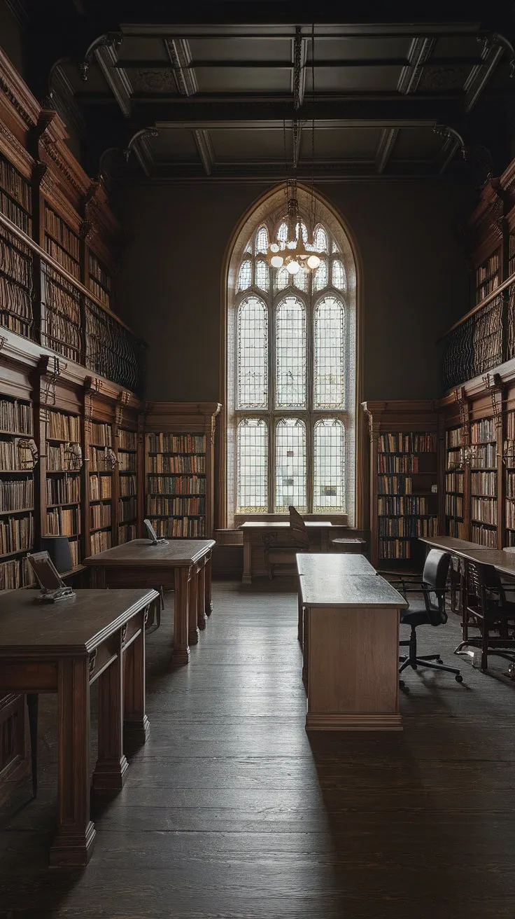 The air hangs heavy with the scent of leather and ink in this dimly lit Victorian library. A symphony of towering bookshelves, each a testament to centuries of accumulated wisdom, stretches towards the high, ornate ceiling. A single shaft of sunlight, filtering through the stained-glass window, illuminates a quiet desk, beckoning the studious to lose themselves in the pages of history. A place where time seems to stand still, and the pursuit of knowledge reigns supreme.