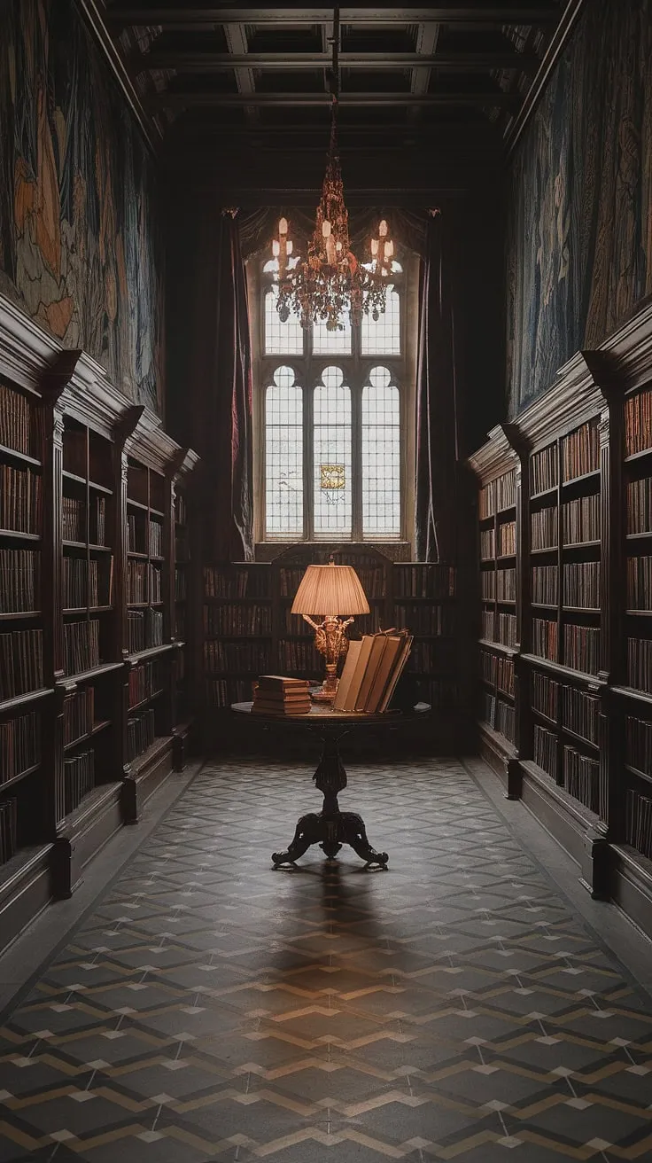 A haven of hushed whispers and untold stories, this Victorian library beckons with its dark wood and stained-glass windows. The ornate chandelier casts a warm glow upon the meticulously arranged books, each a portal to another time. A perfect place to lose yourself in the pursuit of knowledge, a sanctuary where imagination thrives. A timeless beauty, preserved for generations to come.