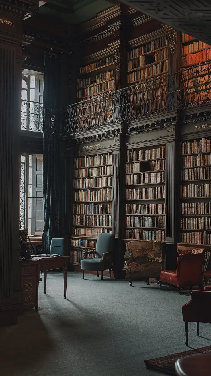 Lost in the labyrinthine shelves of a forgotten library, where the scent of aged paper and untold stories hangs heavy in the air. The shadows whisper secrets only the gothic novels can reveal. A sanctuary of knowledge, a haven for the studious, a place where time itself seems to slow its relentless march.