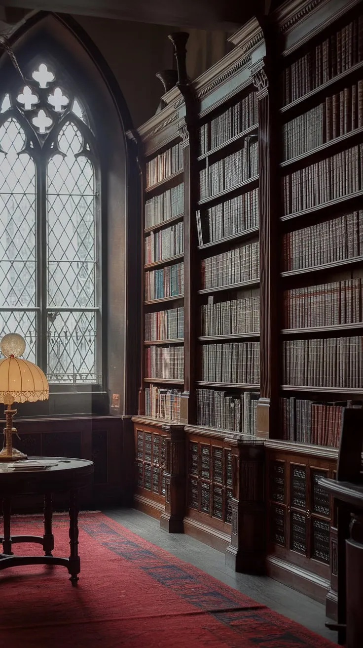 Lost in the labyrinthine shelves of a Victorian library, where the scent of aged paper and gothic tales hangs heavy in the air. The lamplight casts long shadows, illuminating spines promising adventure and a touch of the macabre. A sanctuary for the soul, a haven for the mind.