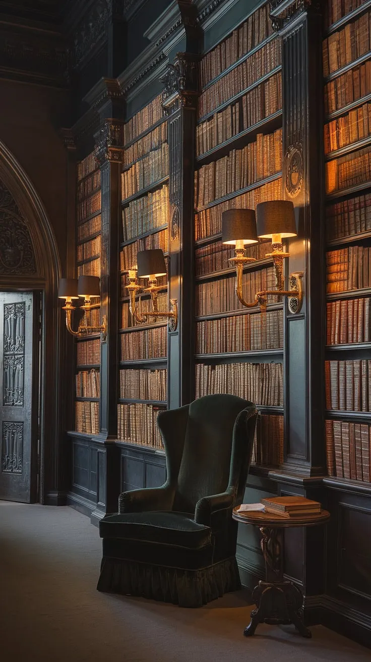 The scent of aged paper and leather hangs heavy in the air, a comforting aroma in this dimly lit haven. Deep within this Victorian library, time seems to slow, allowing for quiet reflection and the rediscovery of forgotten worlds. A single chair, bathed in the soft glow of a nearby lamp, invites you to settle in and lose yourself in the pages of a timeless tale.