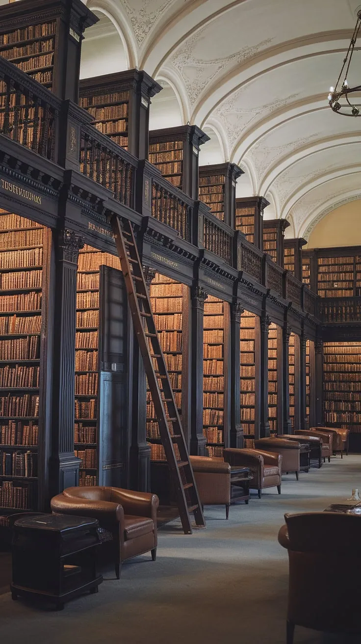 Lost in the labyrinthine shelves of a Victorian library, where time seems to stand still. The scent of aged paper and leather hangs heavy in the air, a silent promise of untold stories waiting to be discovered. A quiet haven, perfect for escaping into another world.