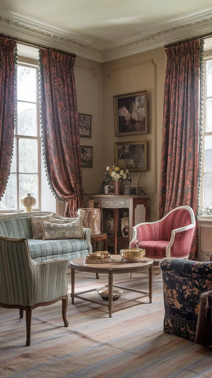 A vintage French-influenced tea room perfectly captures the grandeur of a bygone era's wealthy homes.