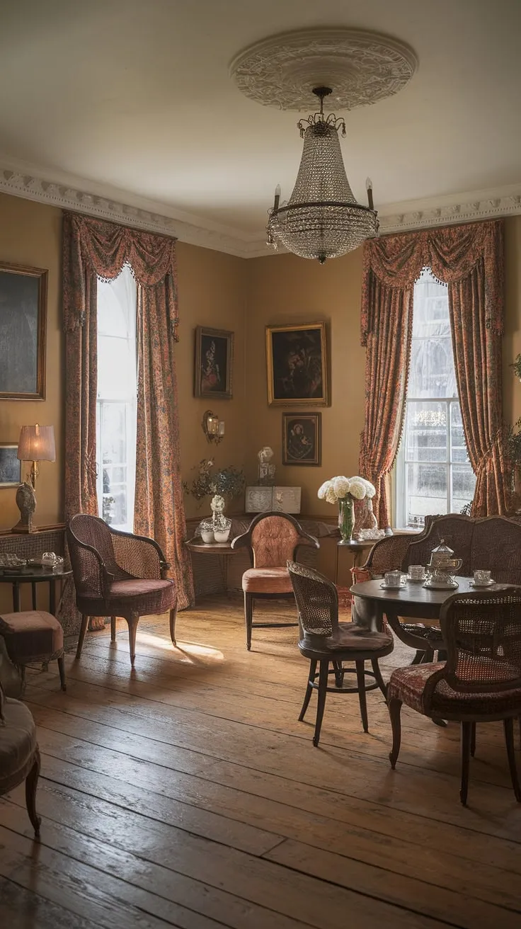Elegant Victorian charm meets French influence in a warmly inviting tea room setting