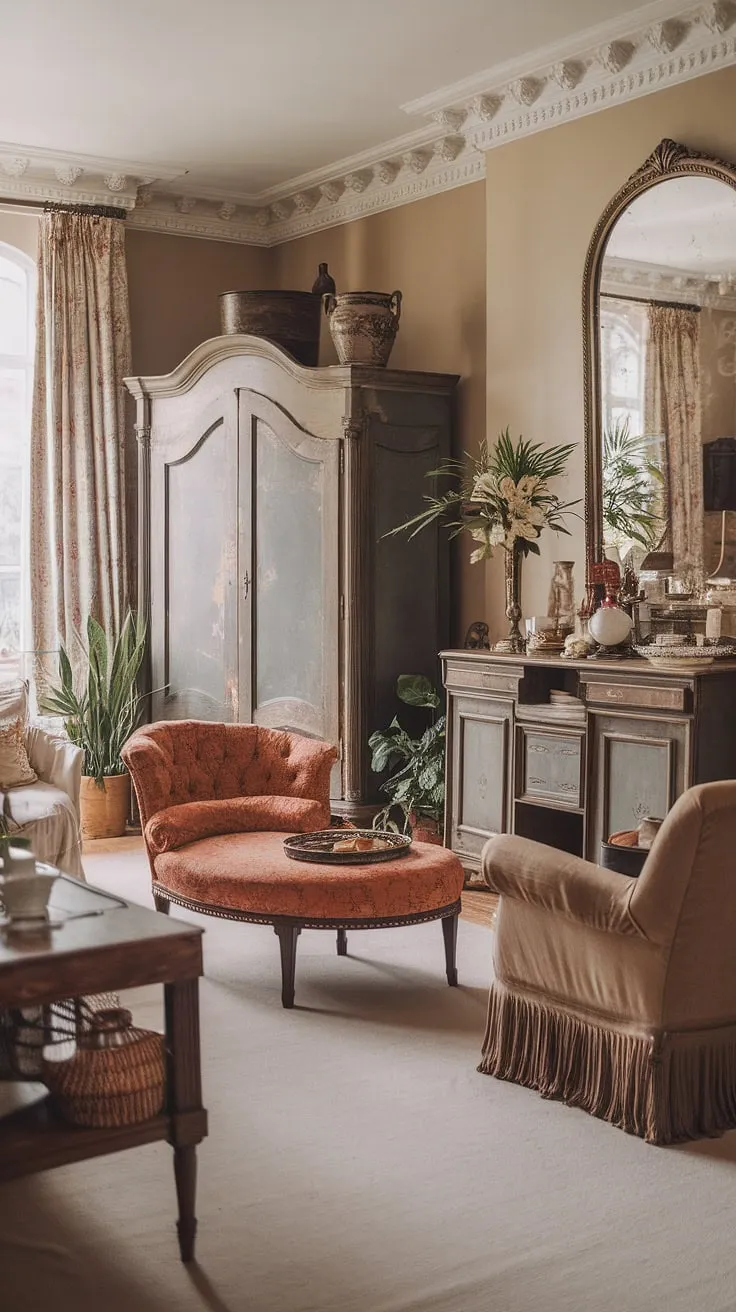 Elegant Victorian and French design elements create a charming vintage tea room atmosphere