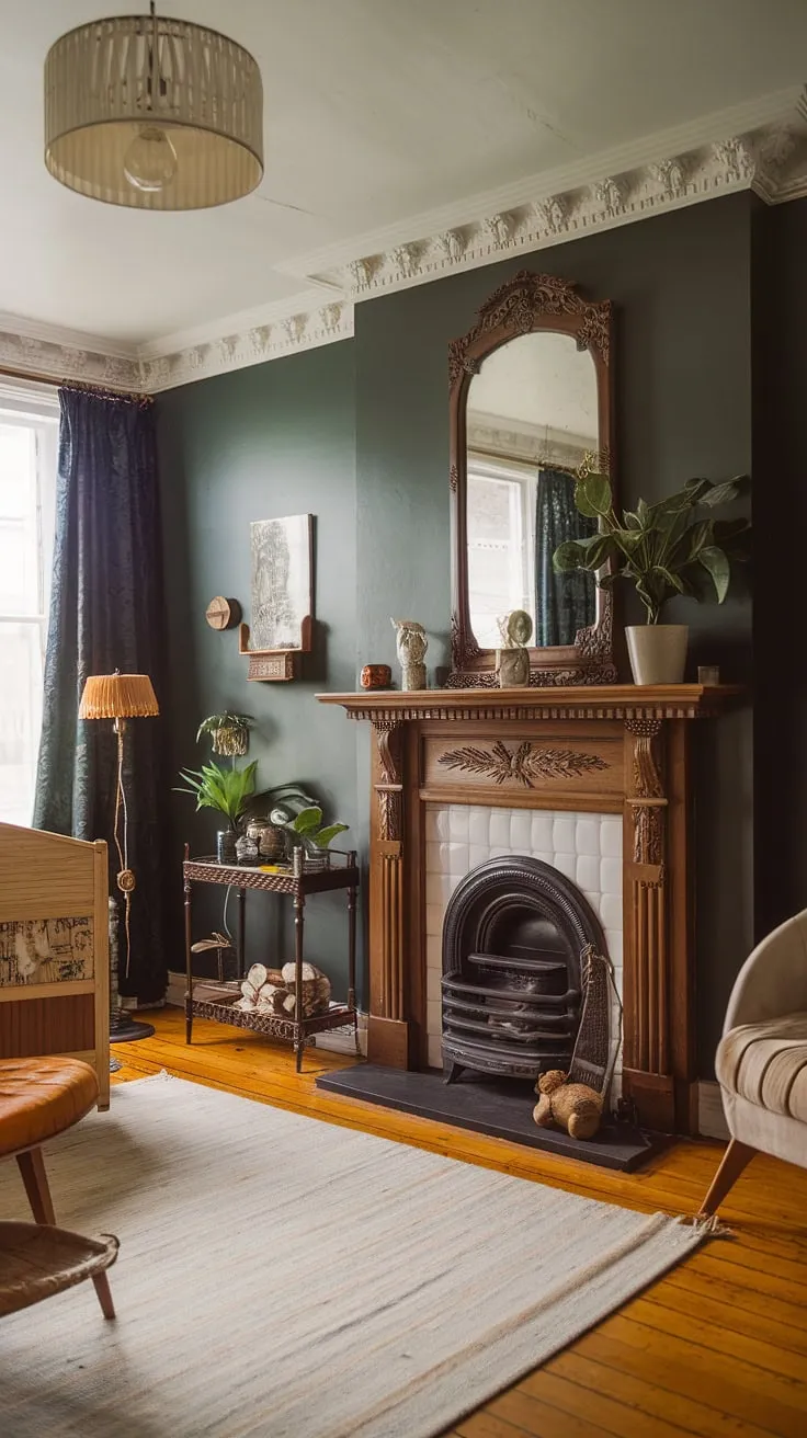 Where old-world charm meets modern comfort. This Victorian nursery seamlessly blends antique elegance with contemporary touches, creating a space that's both timeless and inviting. The rich green walls, ornate fireplace, and vintage furnishings are perfectly complemented by the subtle modern updates, resulting in a truly unique and enchanting atmosphere. A sense of history and tranquility pervades the room.