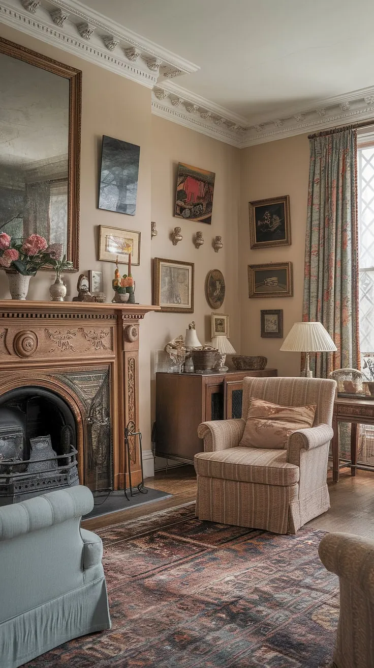 Lost in the opulent details of this Victorian mansion's living room. From the classical French influences to the meticulously arranged artwork, every element speaks of a bygone era of refined living. A sanctuary of beauty and history, this room is a captivating example of Victorian design at its finest. A breathtaking space where time seems to stand still.