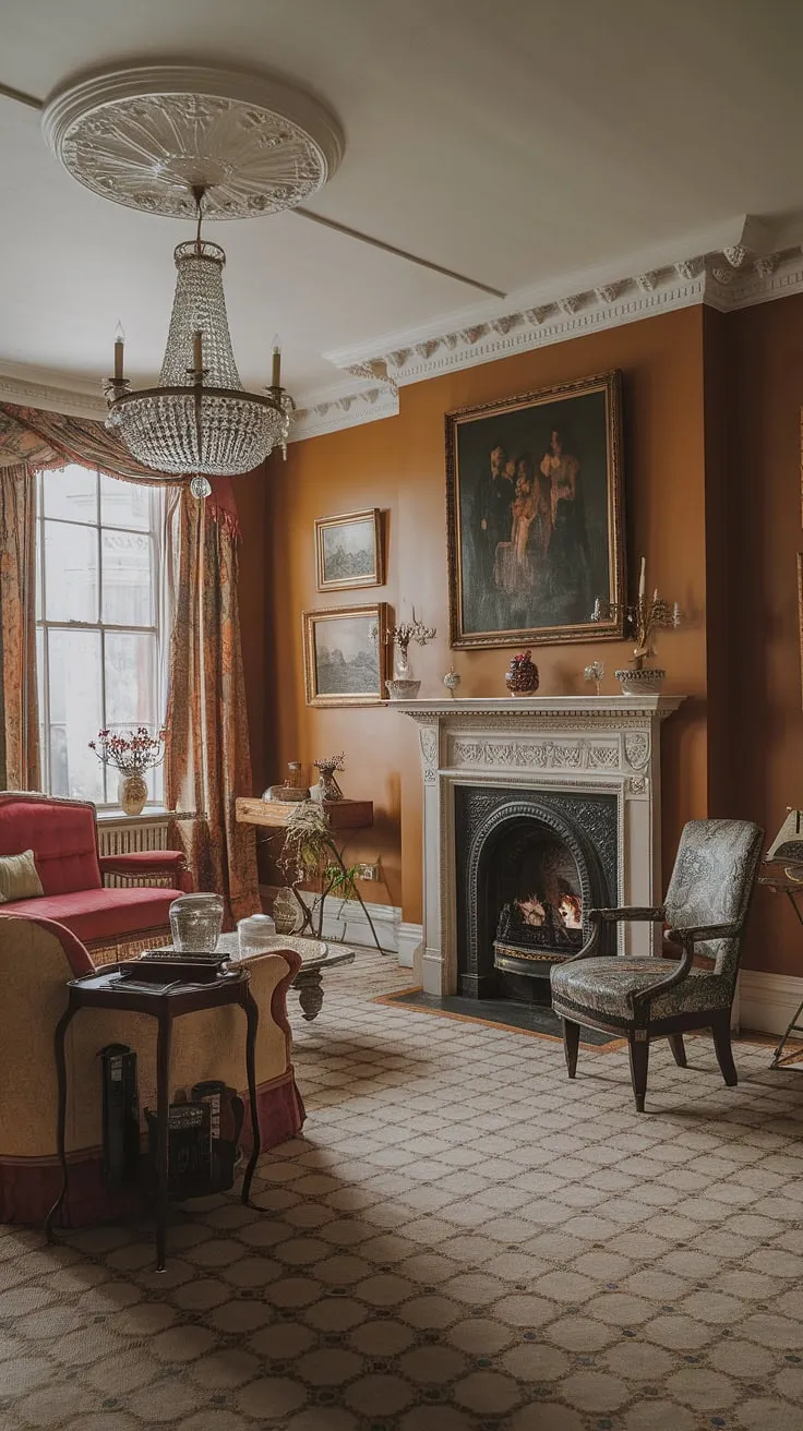 Lost in the captivating details of this Victorian living room. From the classical lines of the furniture to the artwork adorning the walls, every element speaks to the grandeur and sophistication of a bygone era. The warmth of the fireplace is almost palpable.